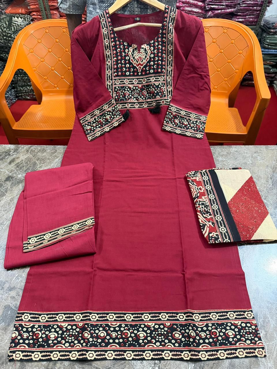 Elegant Handwork 3-Piece Cotton Kurta Set