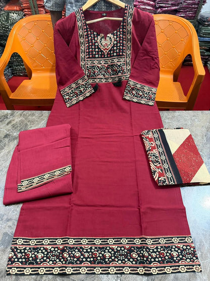 Elegant Handwork 3-Piece Cotton Kurta Set