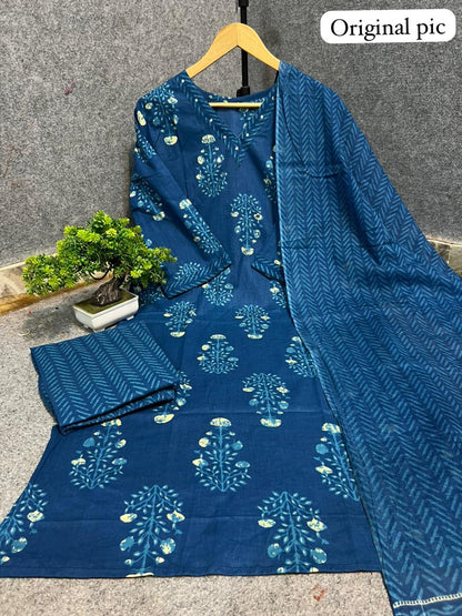 Elegant Handblock Cotton Kurta Set