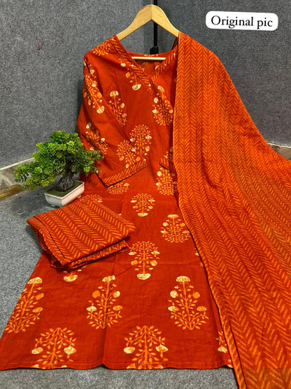 Elegant Handblock Cotton Kurta Set