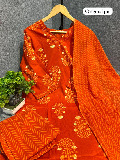 Elegant Handblock Cotton Kurta Set
