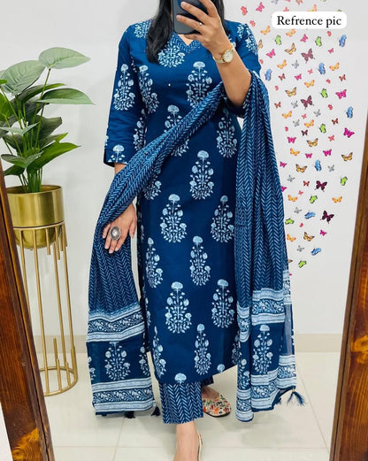 Elegant Handblock Cotton Kurta Set