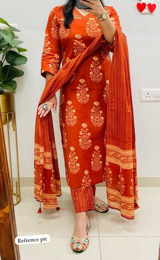 Elegant Handblock Cotton Kurta Set