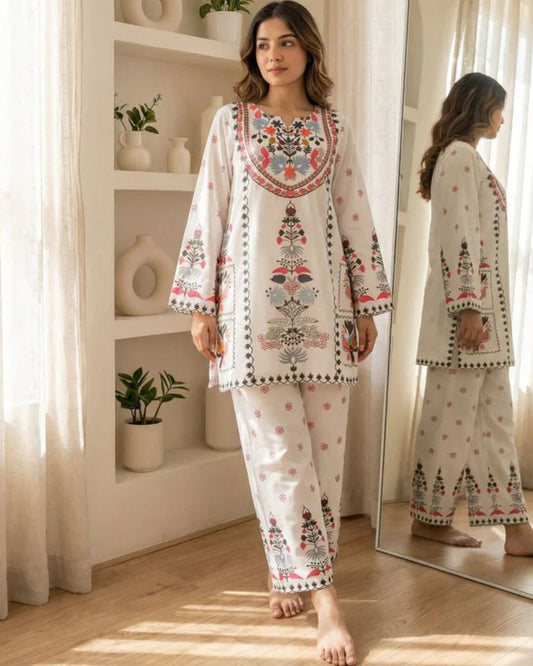 Trendy White Printed Co-ord Set