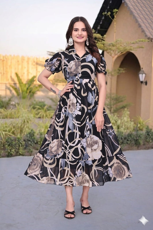 Georgette Abstract Maxi Dress (4 Colours)