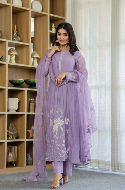 Designer Lavender Chanderi Silk Kurta Set