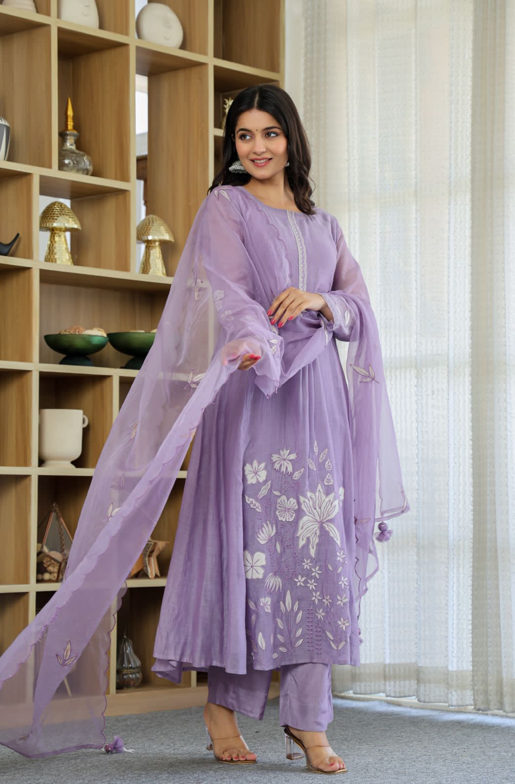 Designer Lavender Chanderi Silk Kurta Set