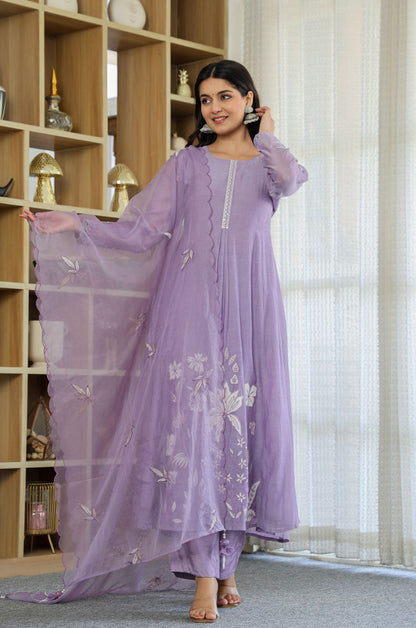 Designer Lavender Chanderi Silk Kurta Set