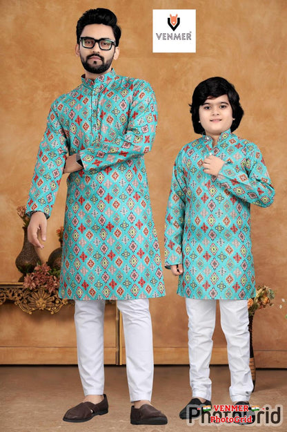 Father And Son Matching Printed Kurta Set (For Men)