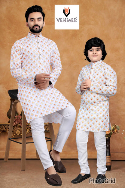 Father And Son Matching Printed Kurta Set (For Men)