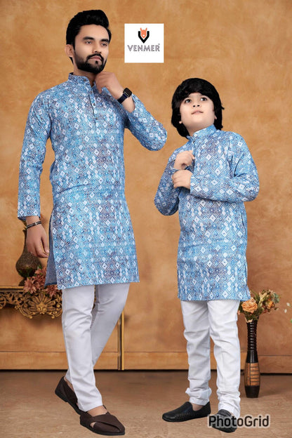 Father And Son Matching Printed Kurta Set (For Men)