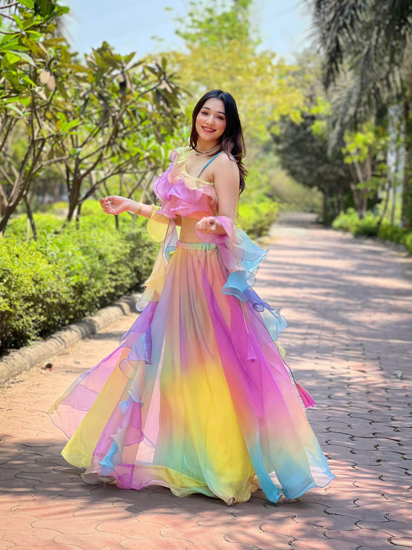 Haldi Special Vibrant Organza Lehenga Set