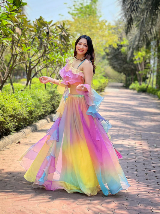 Haldi Special Vibrant Organza Lehenga Set