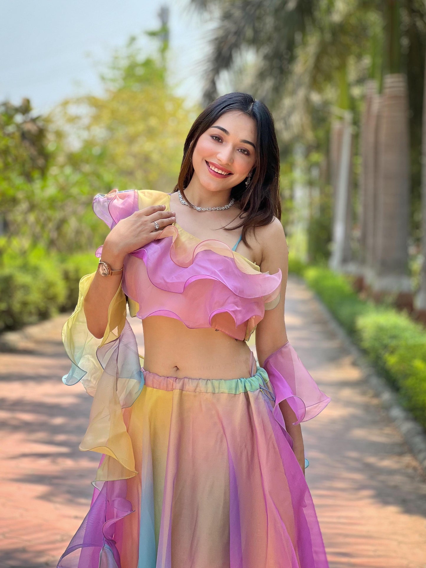 Haldi Special Vibrant Organza Lehenga Set