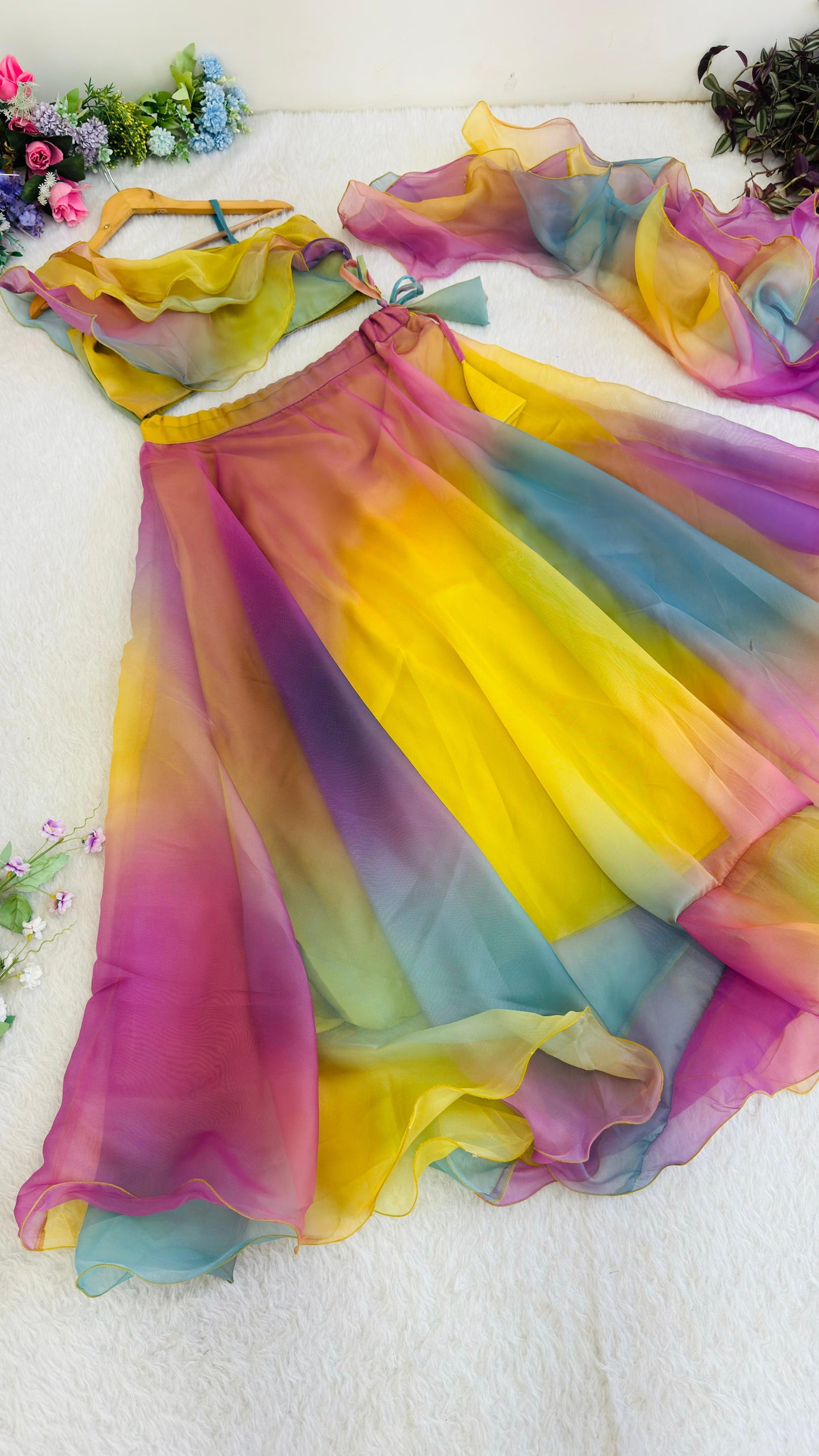 Haldi Special Vibrant Organza Lehenga Set