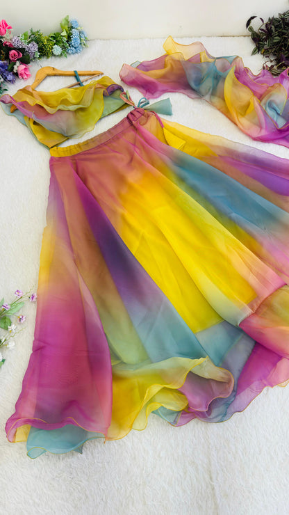 Haldi Special Vibrant Organza Lehenga Set