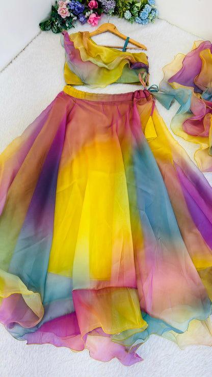 Haldi Special Vibrant Organza Lehenga Set