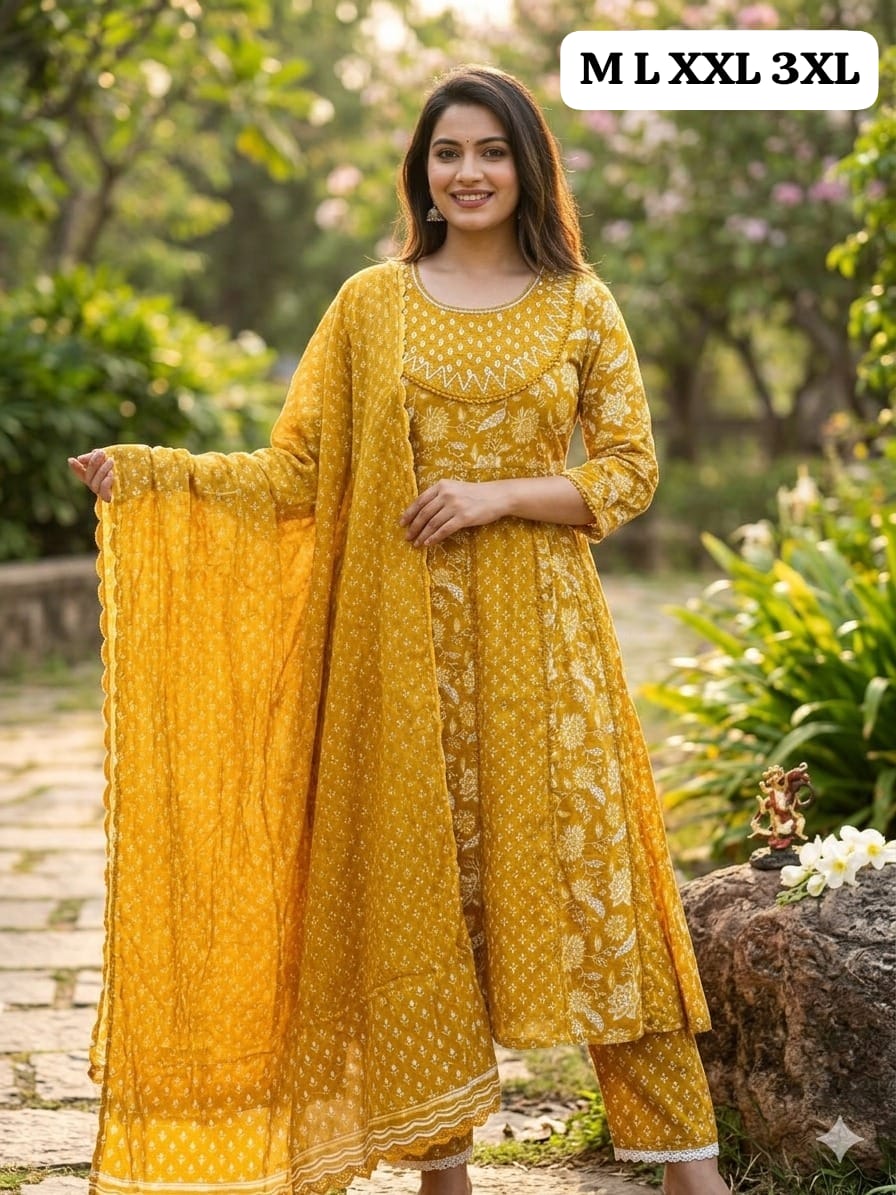 Designer Jaipuri Anarkali Cotton Kurta Set