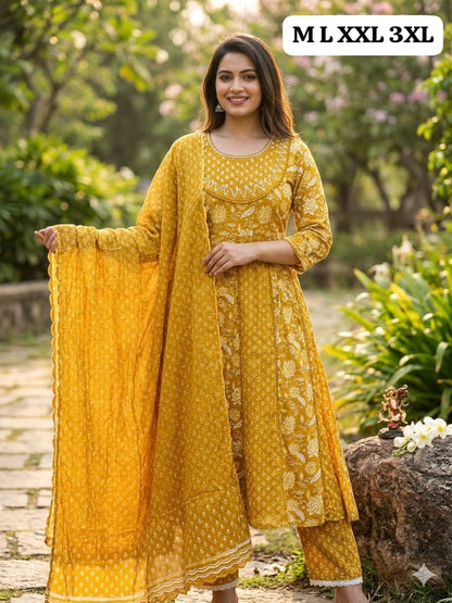 Designer Jaipuri Anarkali Cotton Kurta Set