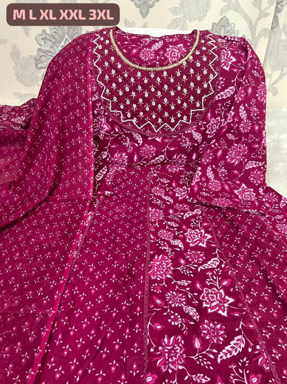 Designer Jaipuri Anarkali Cotton Kurta Set