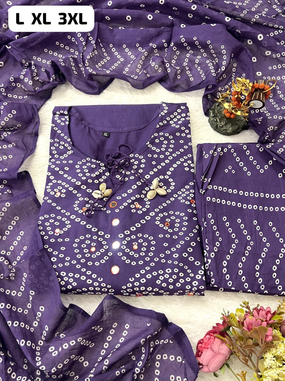 Premium Bandhani Cotton Kurta Set