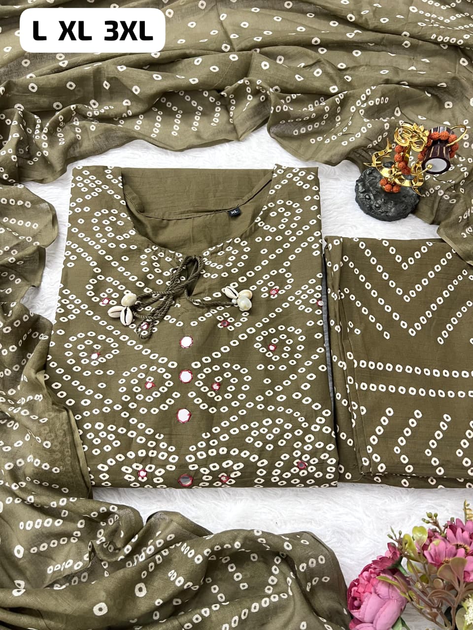 Premium Bandhani Cotton Kurta Set