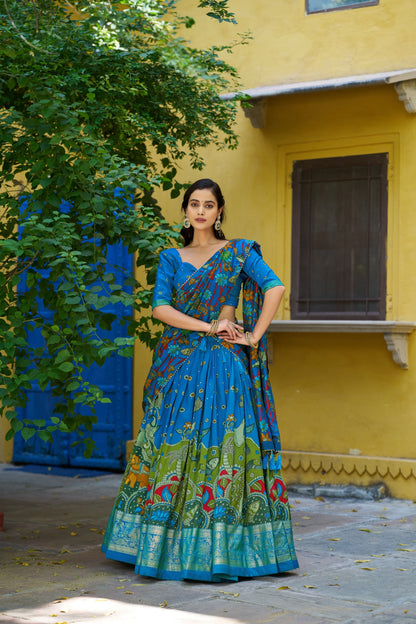 Tasar Silk Kalamkari Print Lehenga Choli