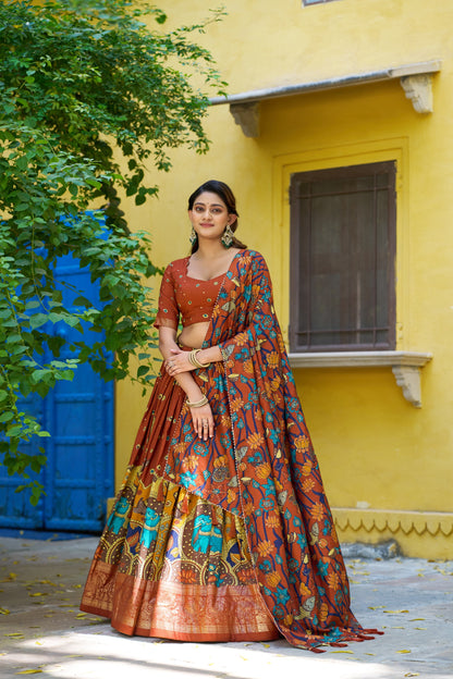 Tasar Silk Kalamkari Print Lehenga Choli