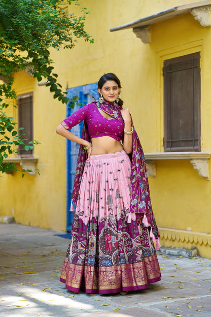 Tasar Silk Kalamkari Print Lehenga Choli