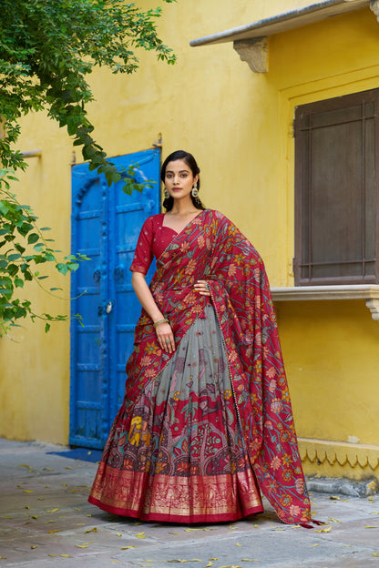 Tasar Silk Kalamkari Print Lehenga Choli