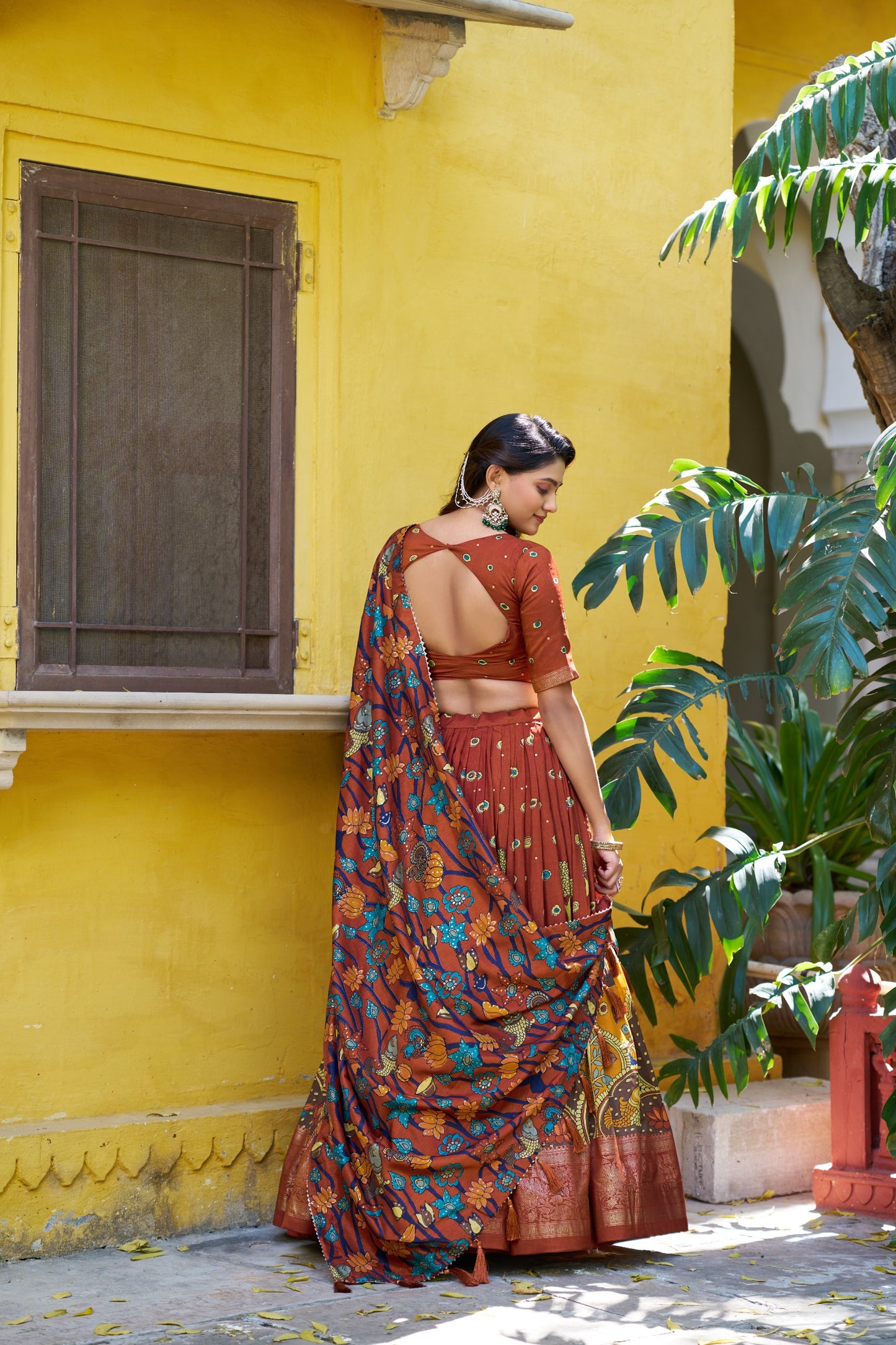 Tasar Silk Kalamkari Print Lehenga Choli