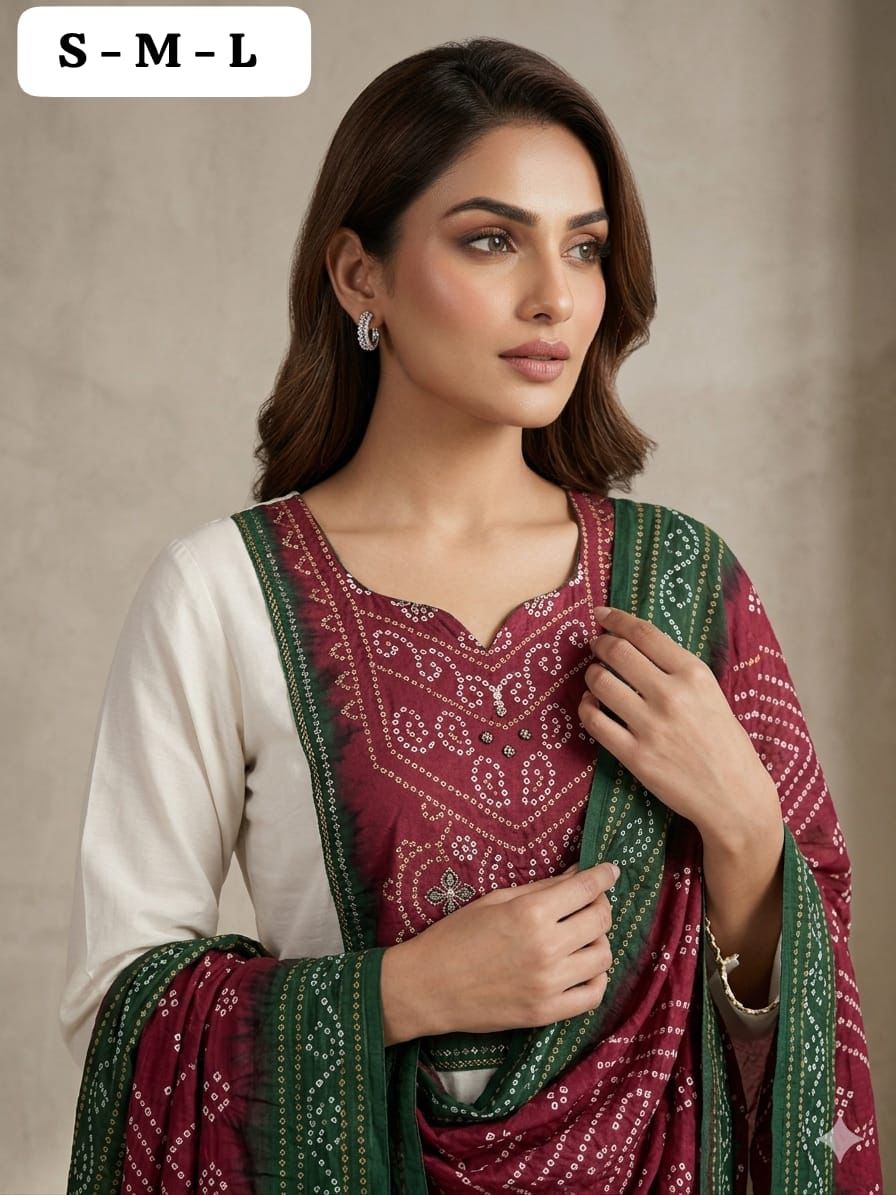 Mirror Work Patch Kurti Dupatta Set