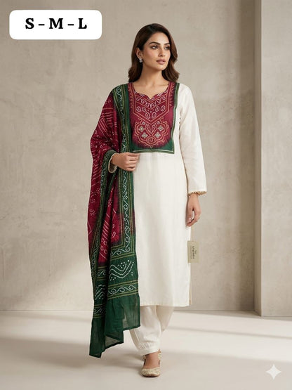Mirror Work Patch Kurti Dupatta Set