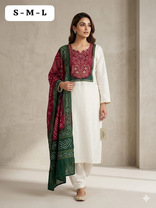 Mirror Work Patch Kurti Dupatta Set