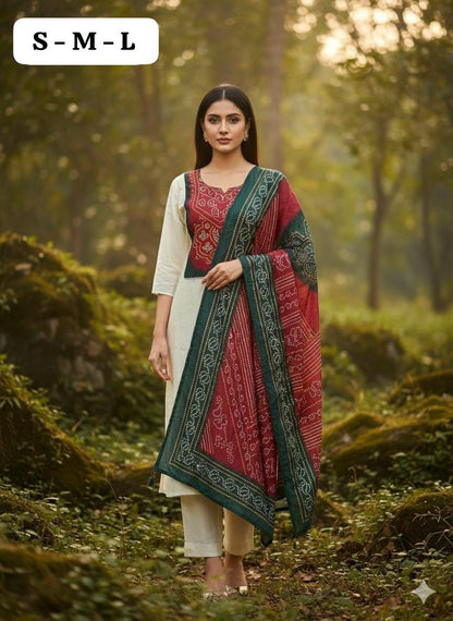 Mirror Work Patch Kurti Dupatta Set