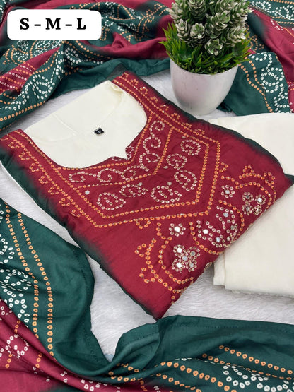 Mirror Work Patch Kurti Dupatta Set