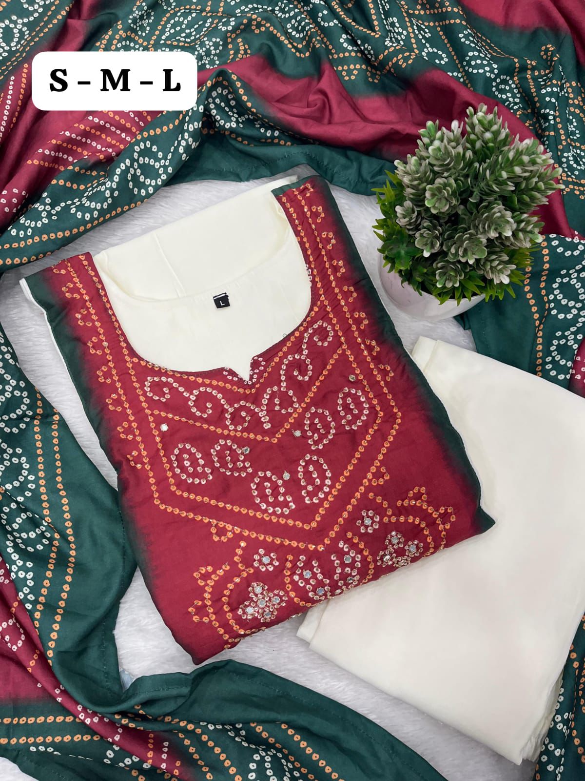 Mirror Work Patch Kurti Dupatta Set
