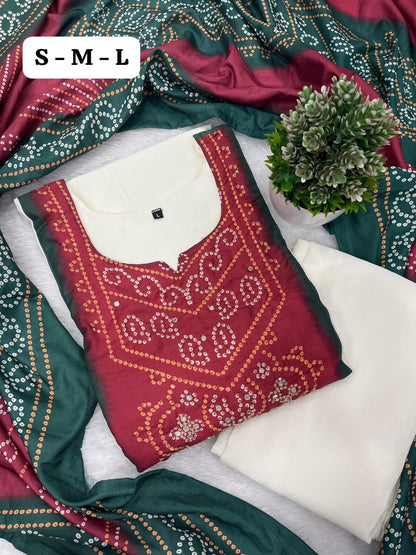 Mirror Work Patch Kurti Dupatta Set