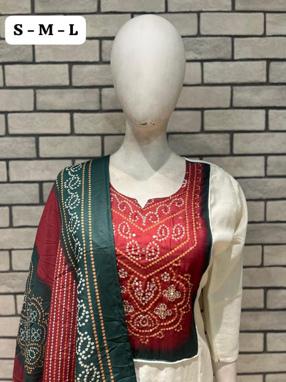 Mirror Work Patch Kurti Dupatta Set
