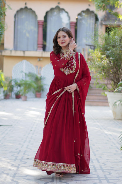 Blooming Maroon Gown With Dupatta