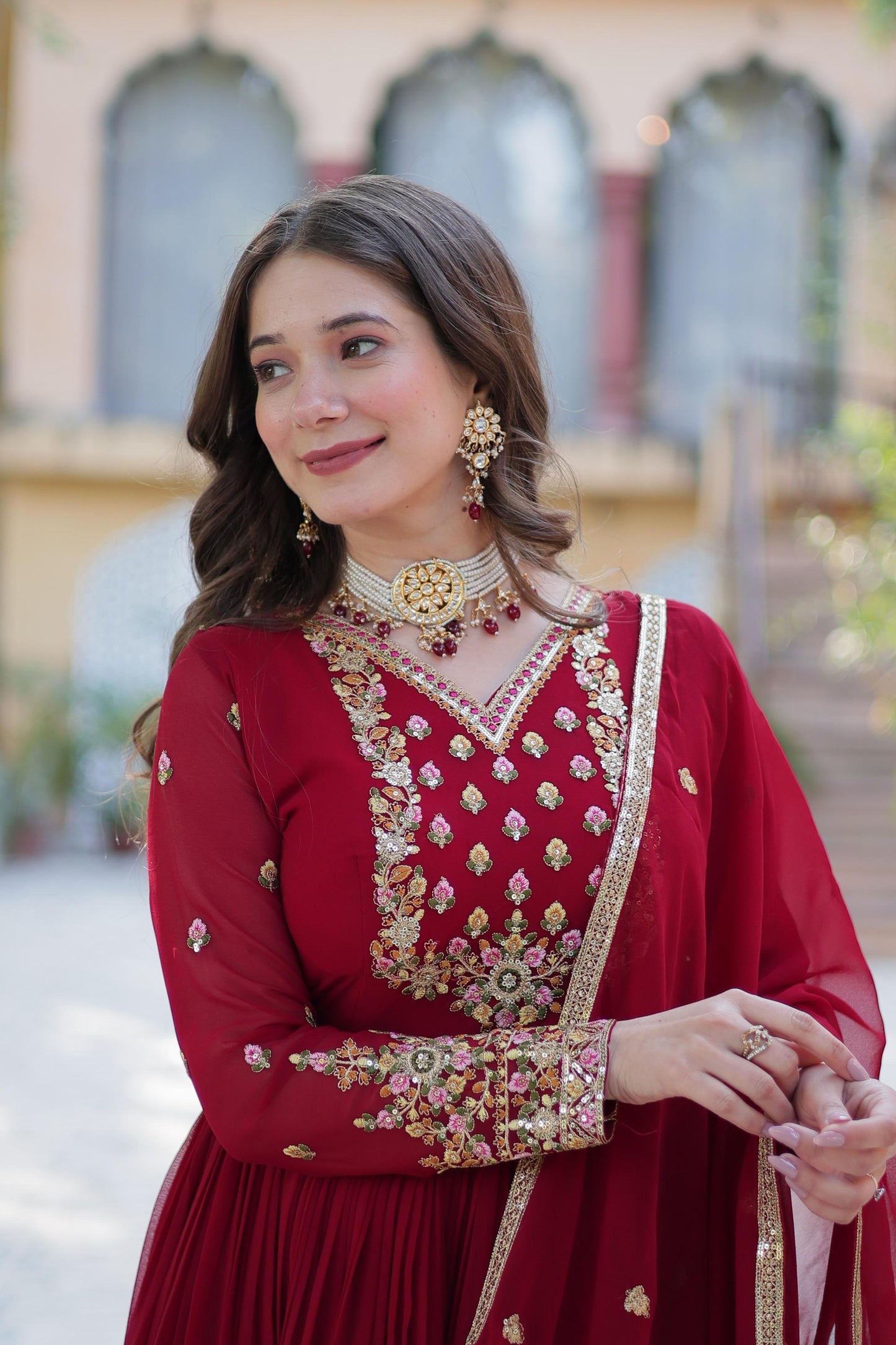 Blooming Maroon Gown With Dupatta