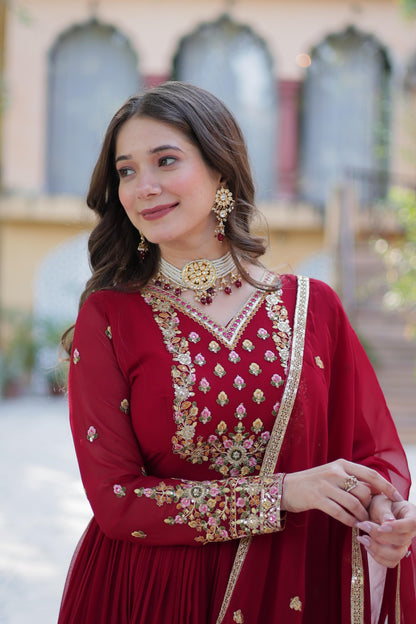 Blooming Maroon Gown With Dupatta