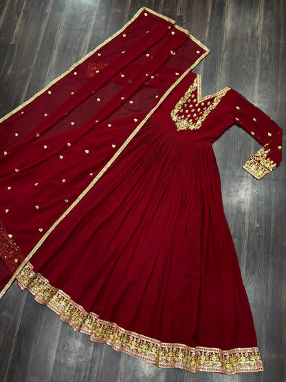 Blooming Maroon Gown With Dupatta