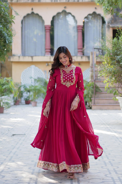 Blooming Maroon Gown With Dupatta