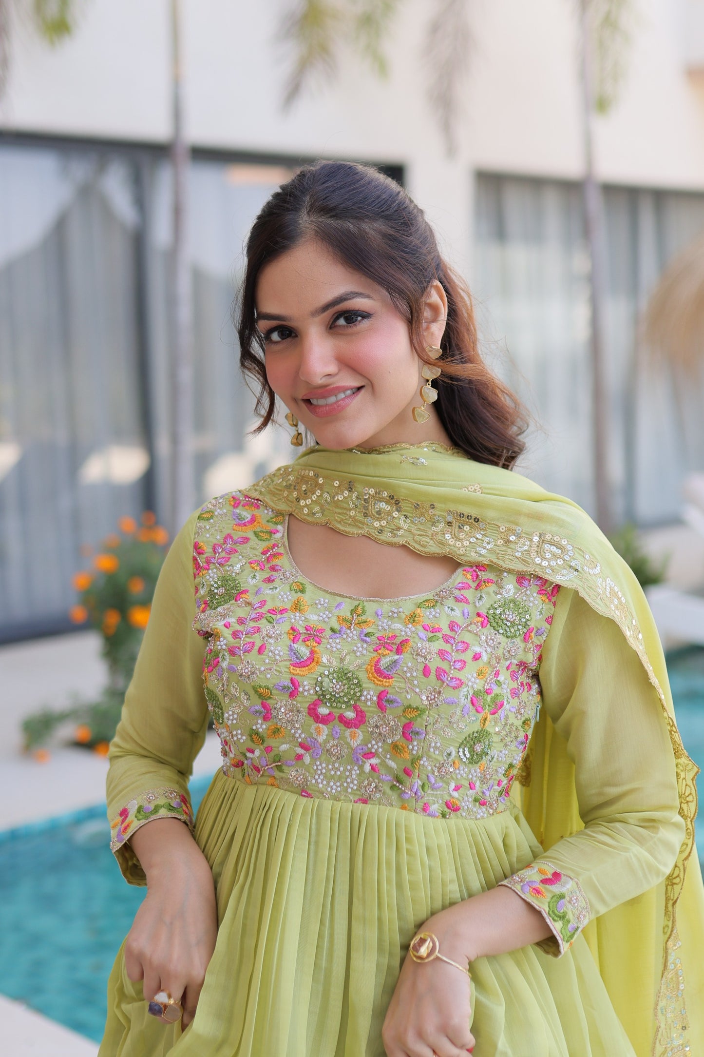 Designer Mal Chanderi 3-piece Anarkali Set