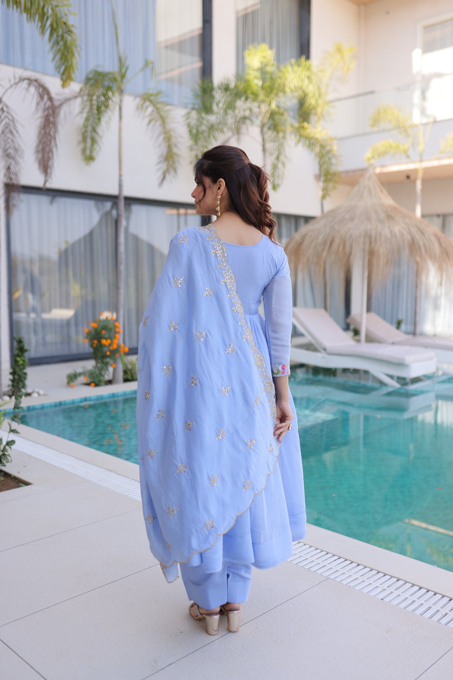 Designer Mal Chanderi 3-piece Anarkali Set