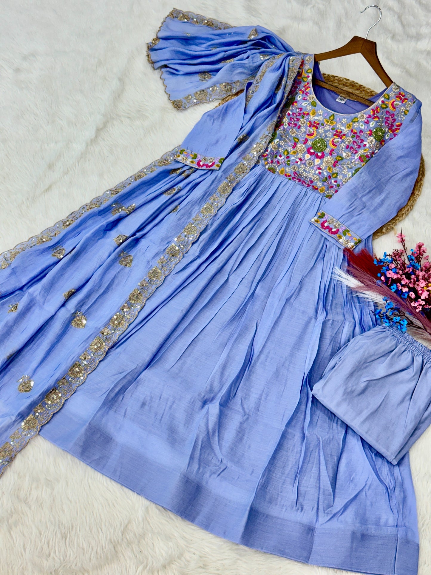 Designer Mal Chanderi 3-piece Anarkali Set