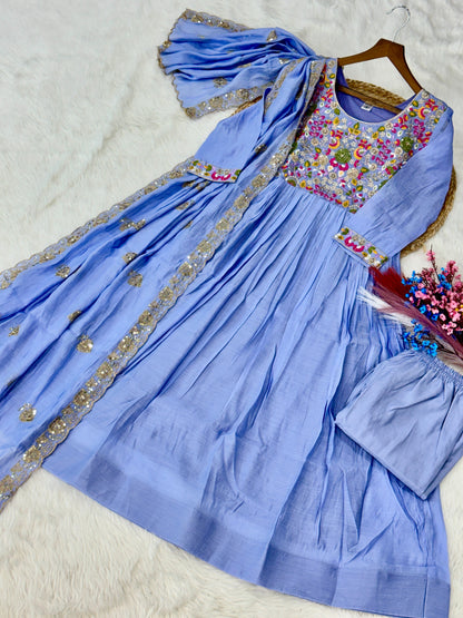 Designer Mal Chanderi 3-piece Anarkali Set