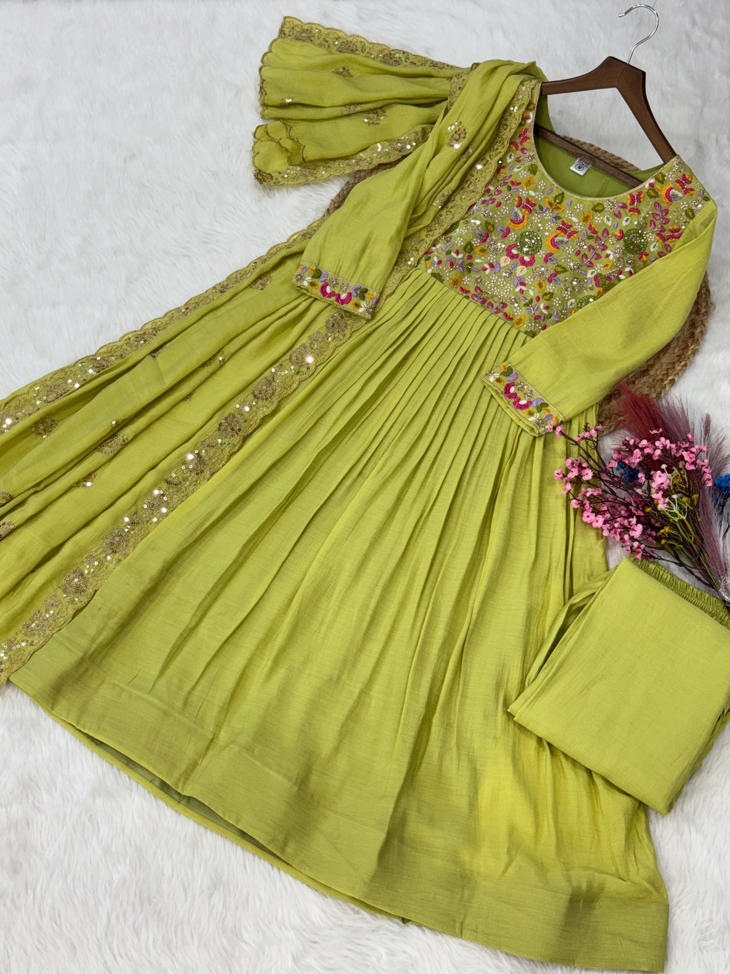 Designer Mal Chanderi 3-piece Anarkali Set