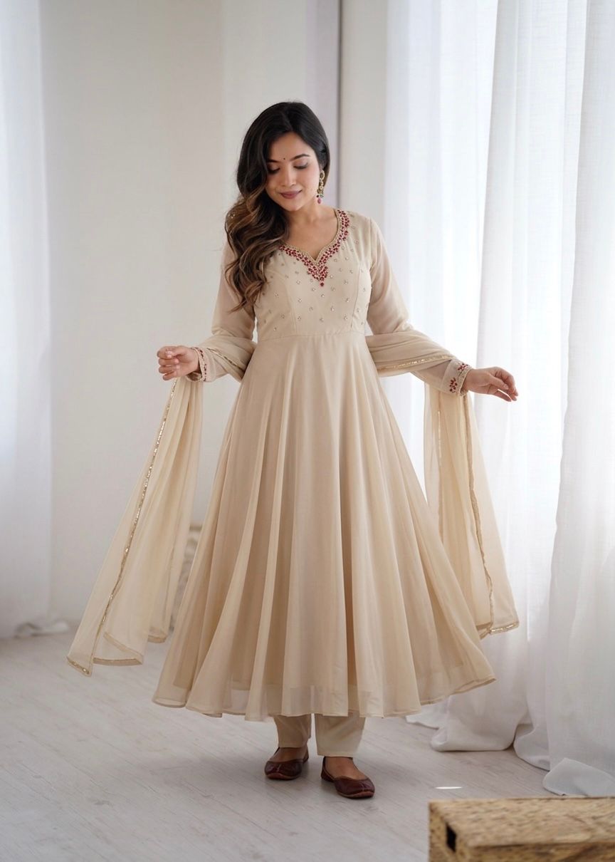 Elegant Ivory 3-Piece Anarkali Set